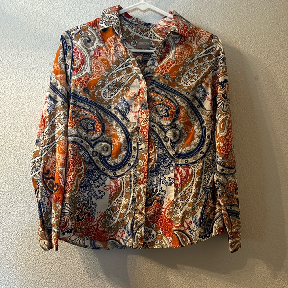Chicos paisley button down size is cut out